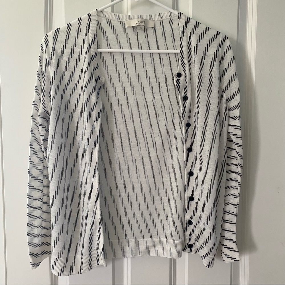 Loft Dash Stripe Sheer Cardigan, Womens S, black & white